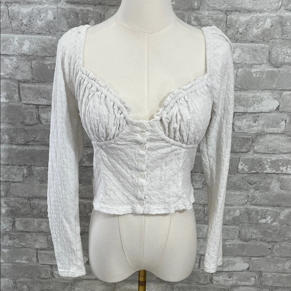 Free People White Ladybug Long Sleeve textured bustier top
